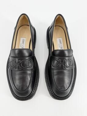 Jimmy Choo Loafers Black Leather CHOO Logo Lug Sole Chunky Size 36 EU 6